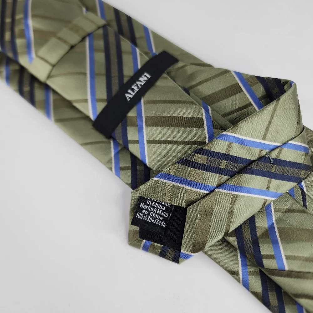 ALFANI Green Stripe Silk Tie.